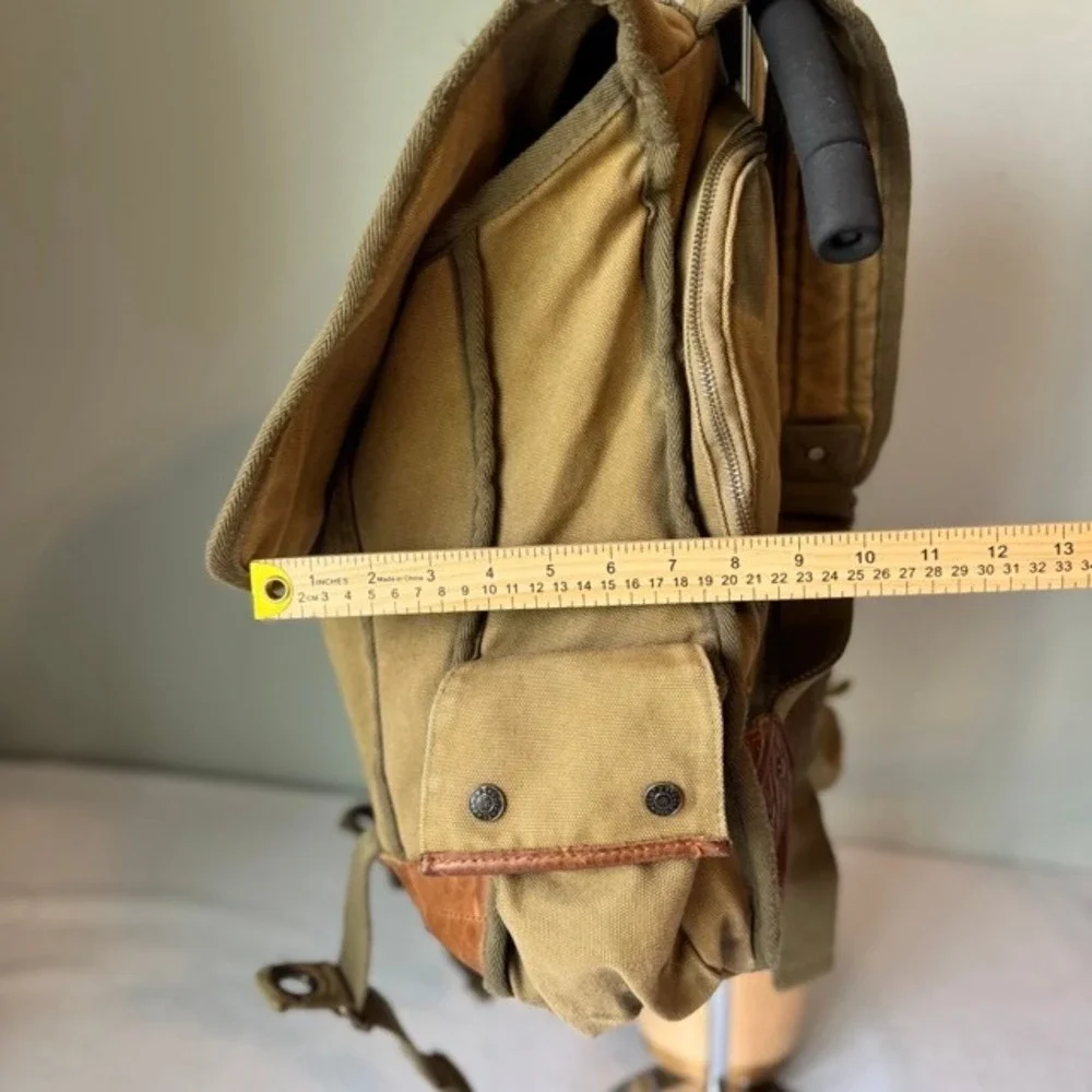 A. Kurtz Maplewood Courier Backpack leather Canvas Paratrooper Khaki Cotton Tan